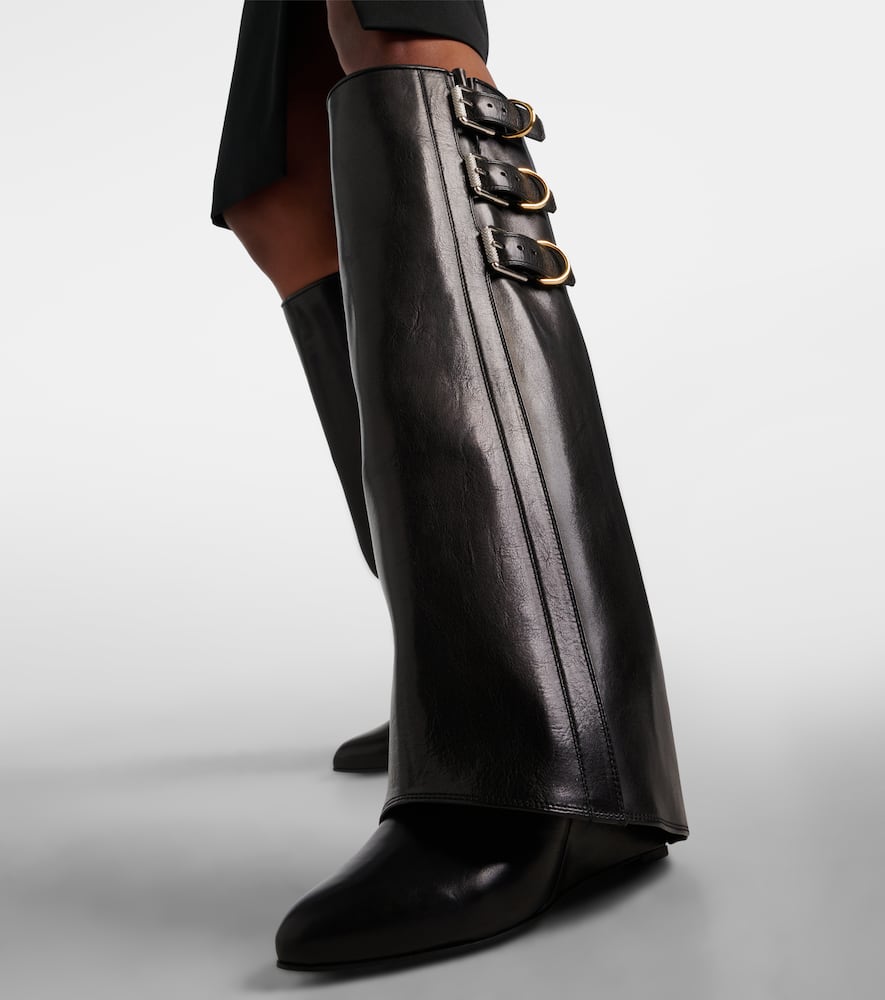 Embellished leather knee-high boots