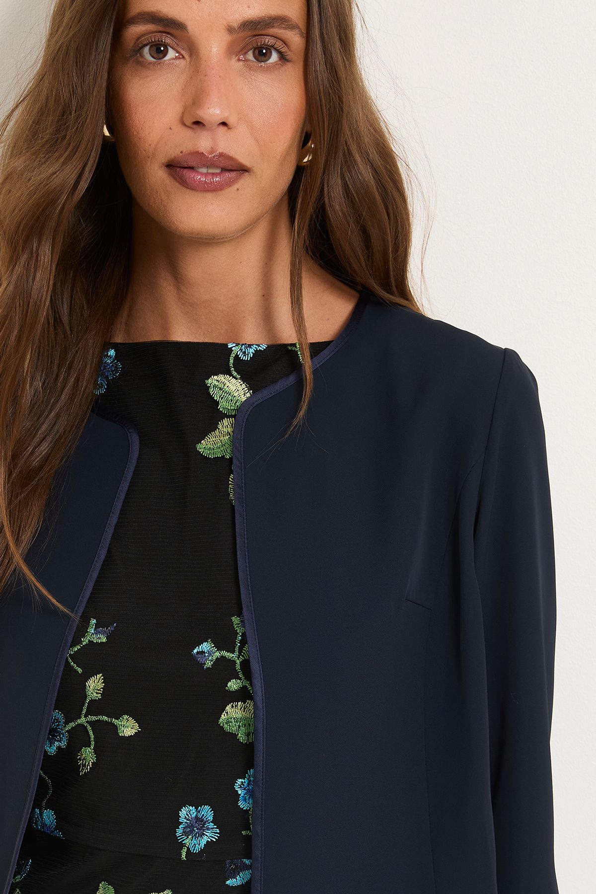 Wallis Womens Woven Collarless Jacket - Navy