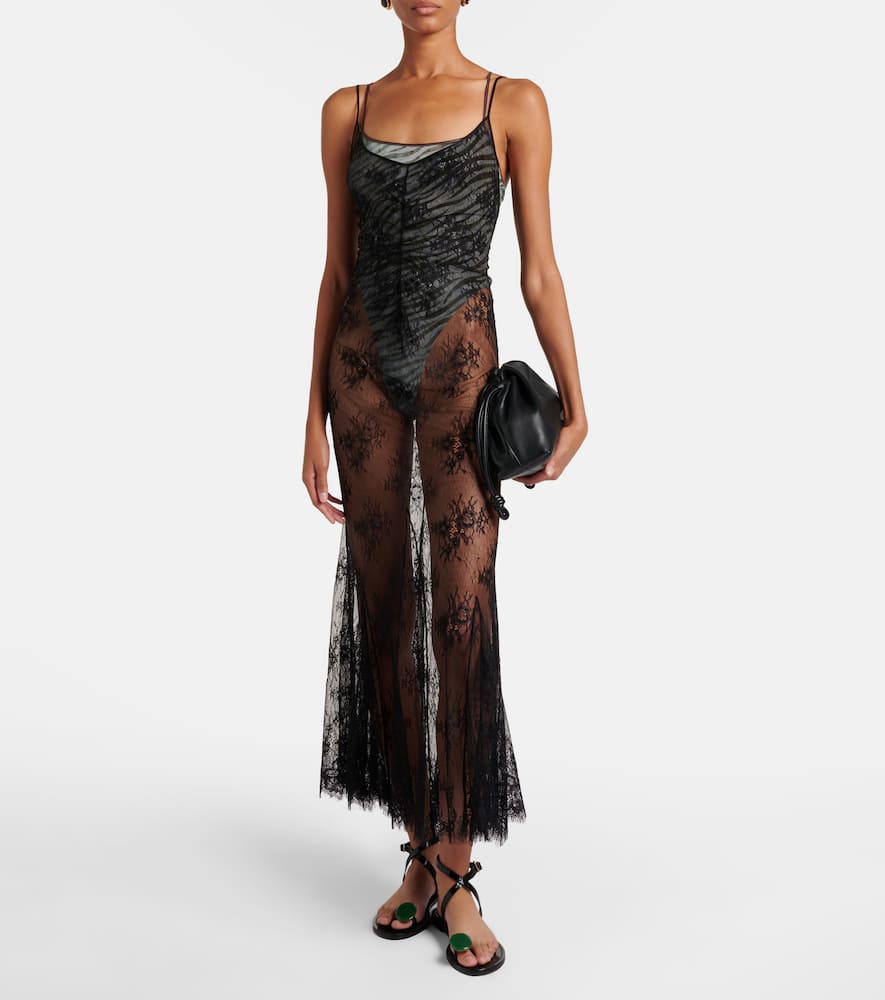 Jersey bodysuit and silk maxi dress set