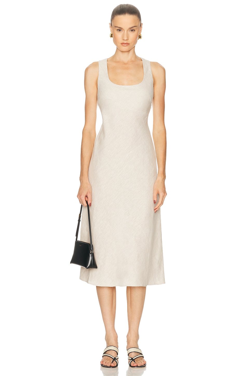 L'Academie by Marianna Eula Linen Midi Dress in Natural Beige - Beige. XXS also in