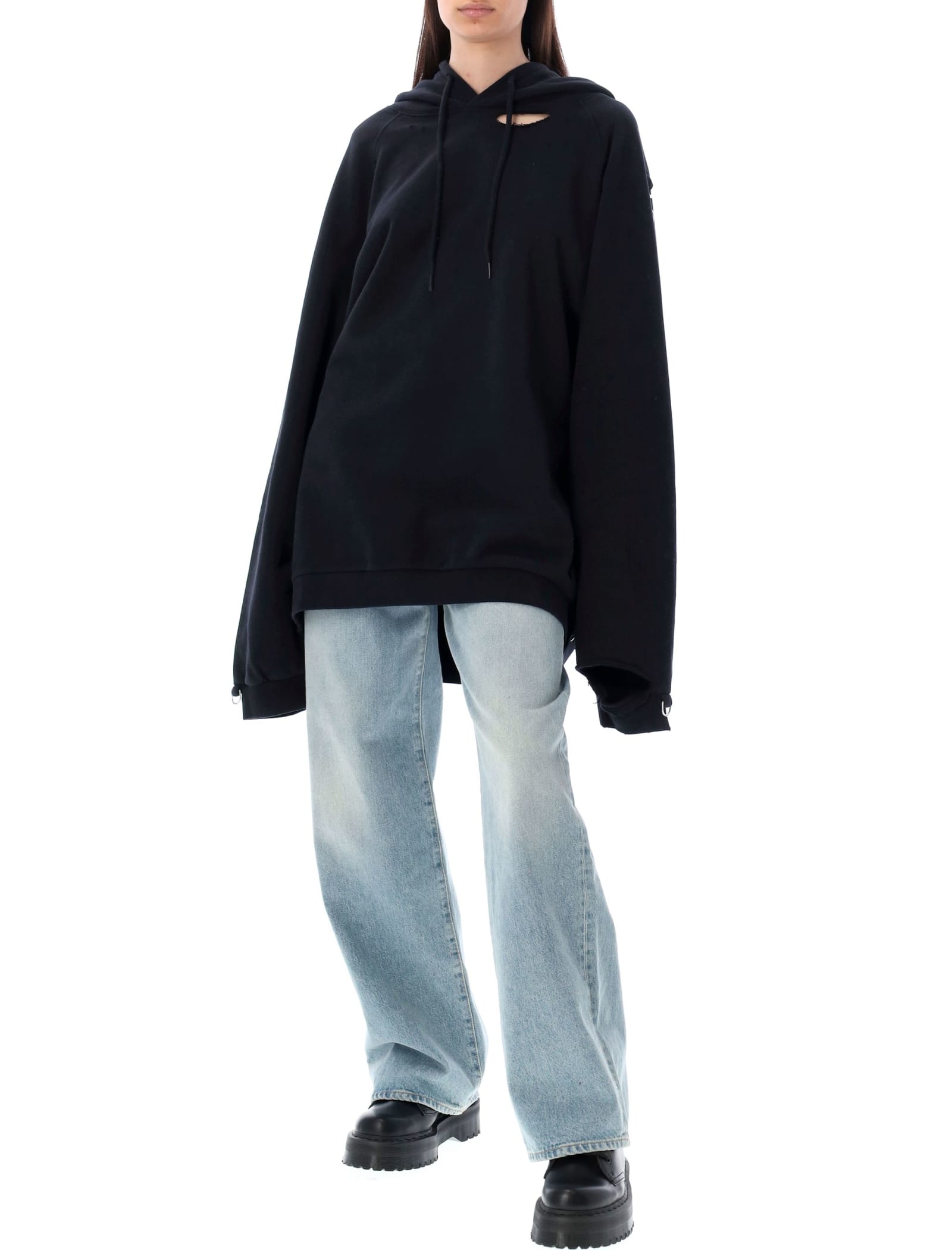 Washed Big Fit Hoodie With Clasp And Patch