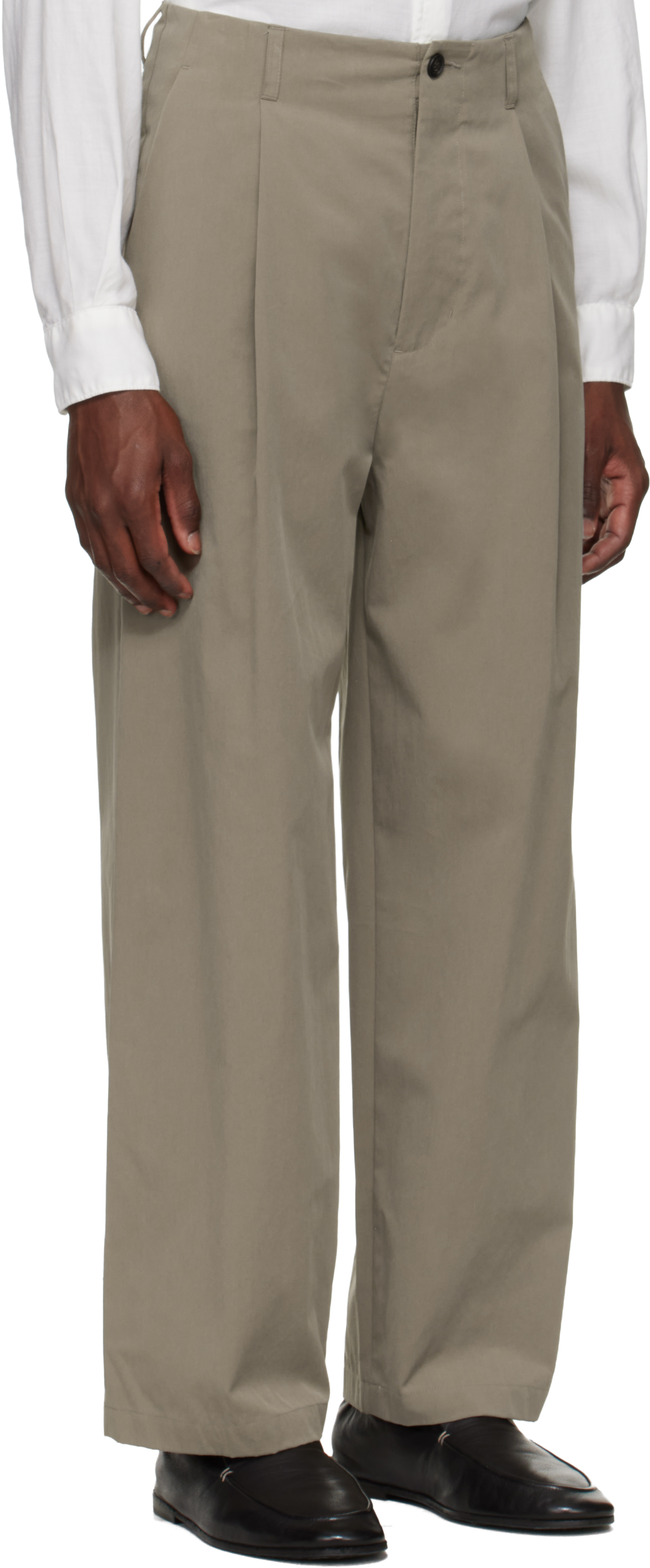 Beige 1-Pleat Trousers