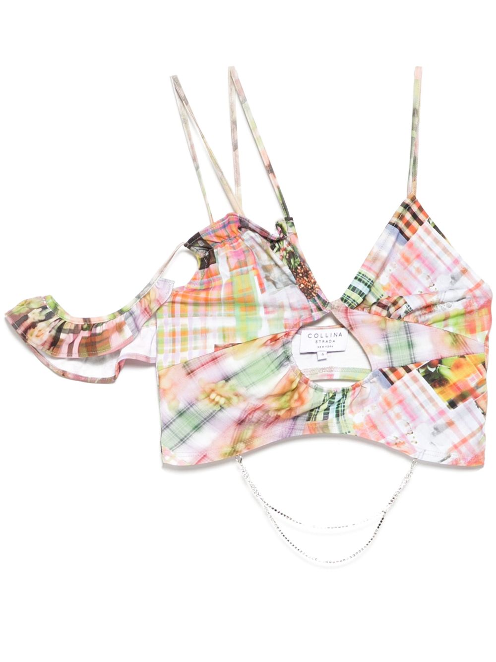 Lily watercolour-print cropped top - Purple