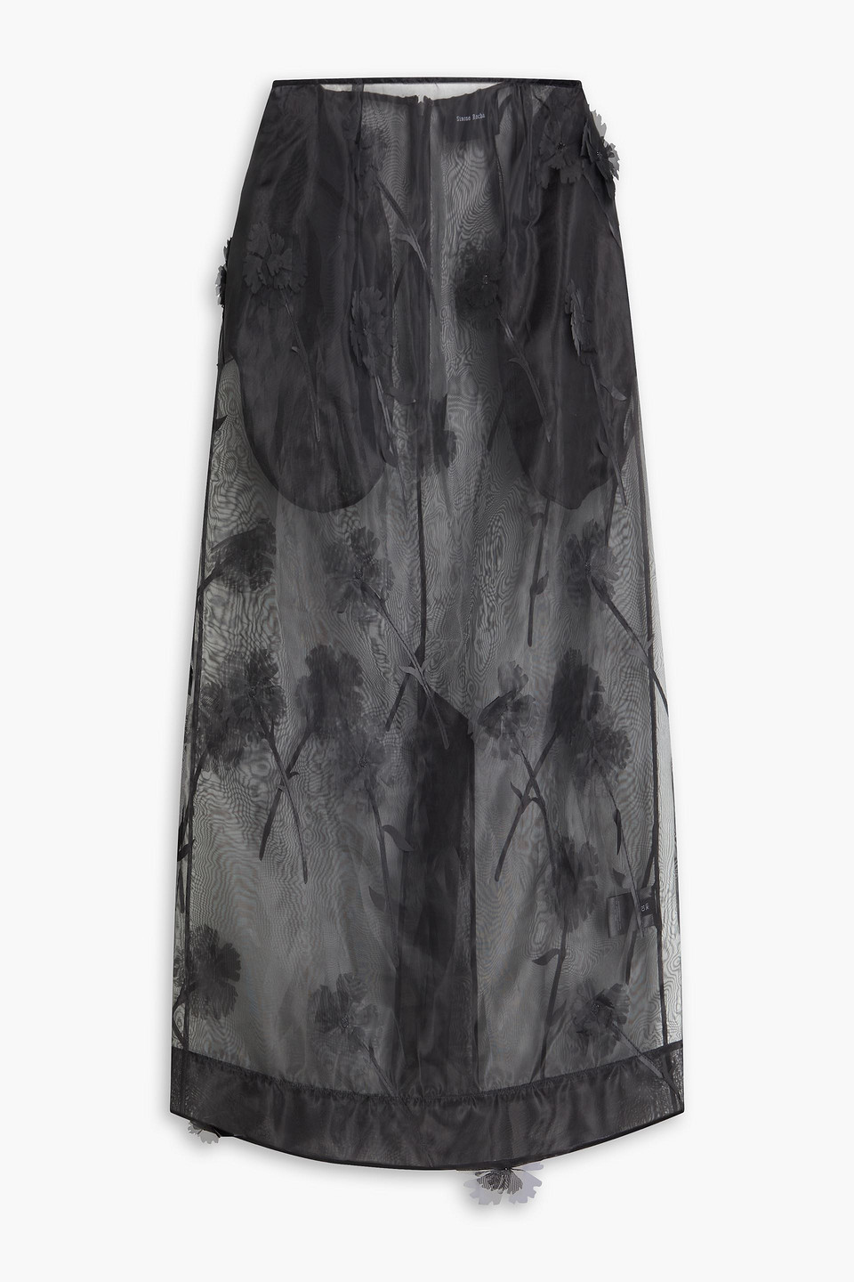 Floral-appliquéd organza midi pencil skirt - Black - UK 10