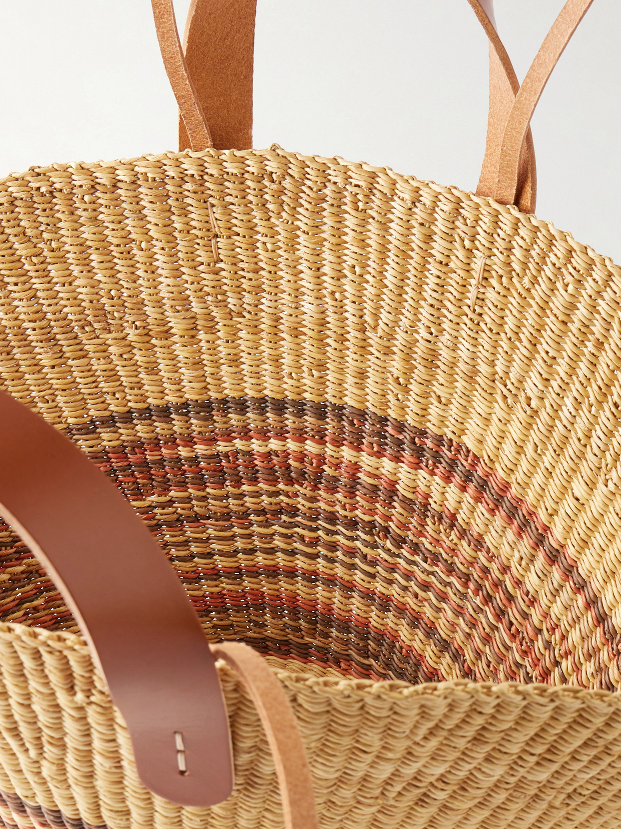 Pacha Striped Leather-trimmed Raffia Tote - Neutral