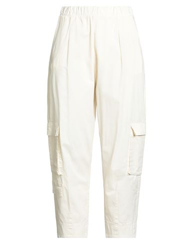 Woman Pants Off white Size L Cotton, Elastane