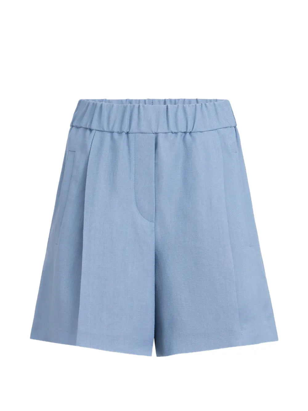 Viscose and Linen Twill Shorts — Blue