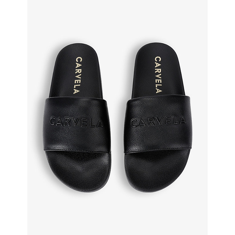 Womens Frame Logo-embossed Rubber Sliders