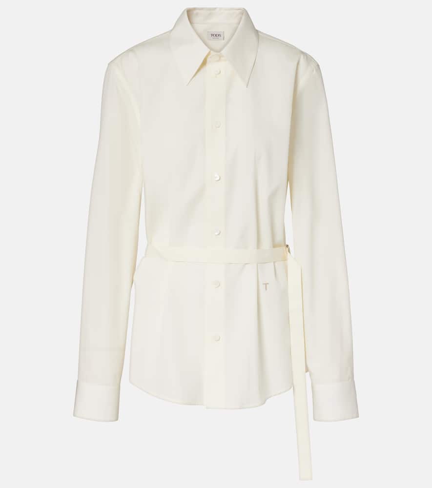 Belted cotton poplin shirt