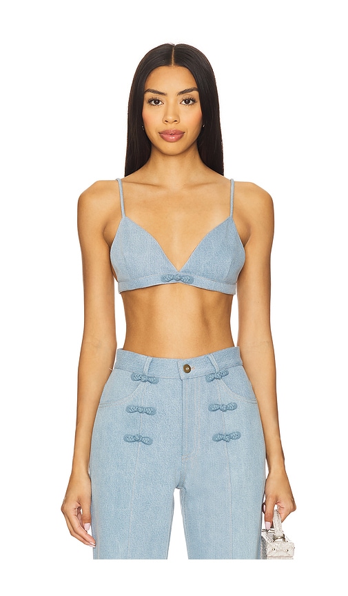 SAU LEE DENIM-BRALETTE CLEO in Blue. Größe 8. Also in 10, 12, 2
