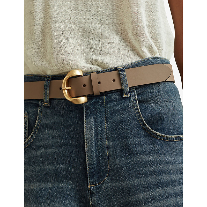 Womens Taupe Indie Twisted-buckle Leather Belt