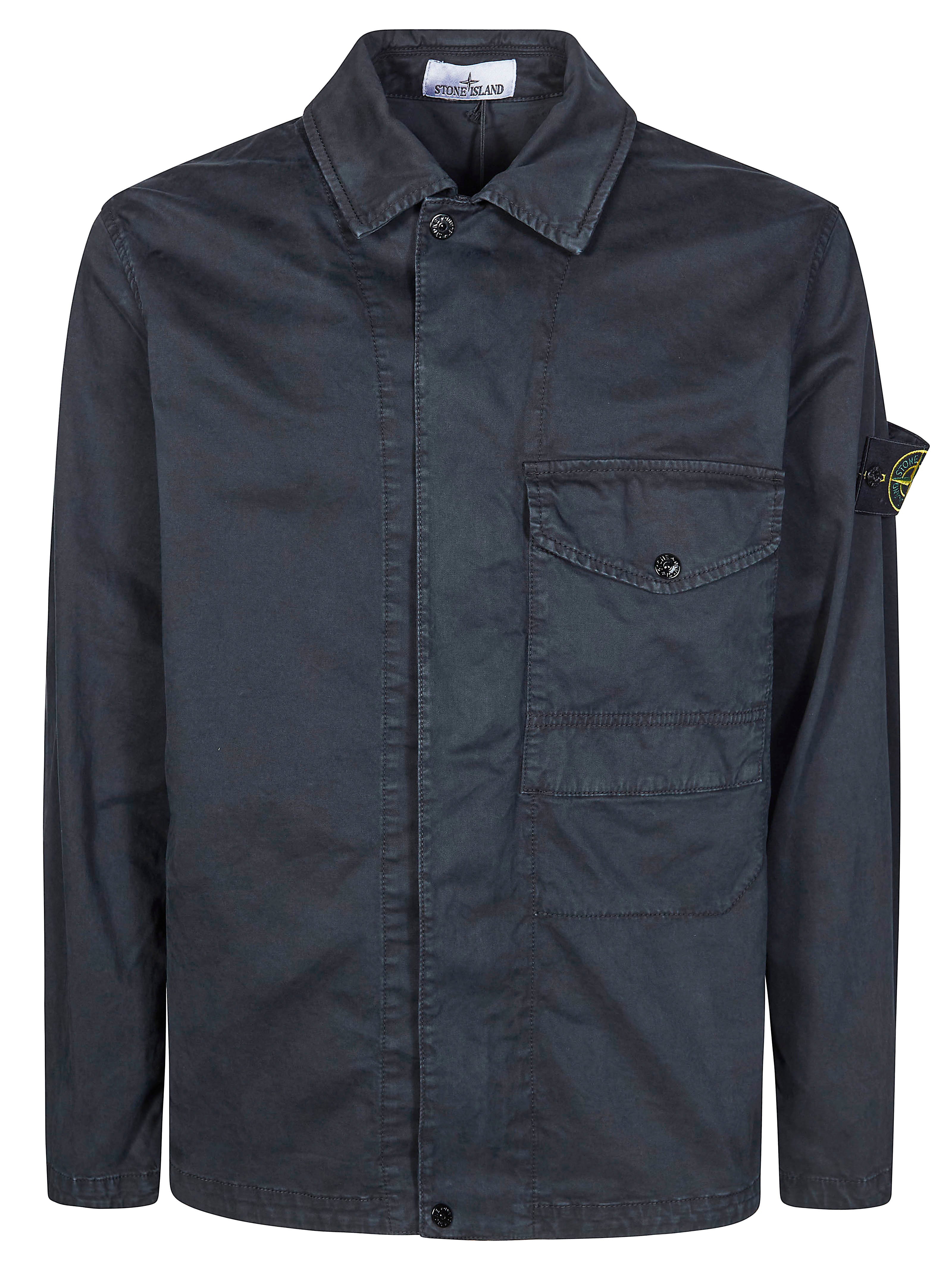Regular-fit Zip-up Overshirt Pocket ORGANIC COTTON STRETCH BROKEN TWILL 'OLD' EFFECT