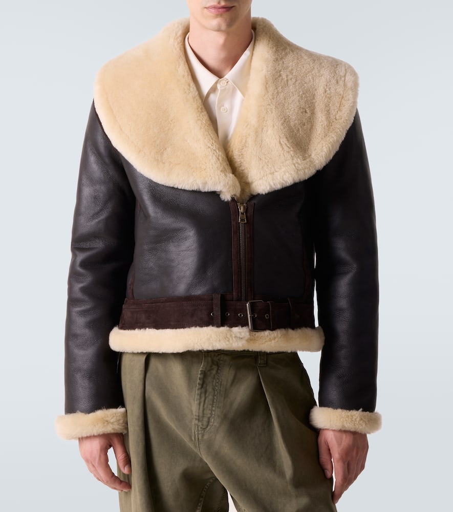 Shearling-trimmed leather jacket