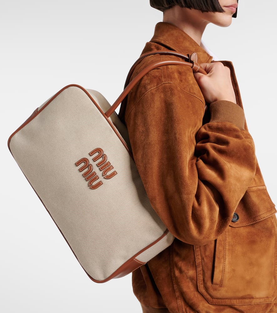 Beau leather-trimmed canvas tote bag
