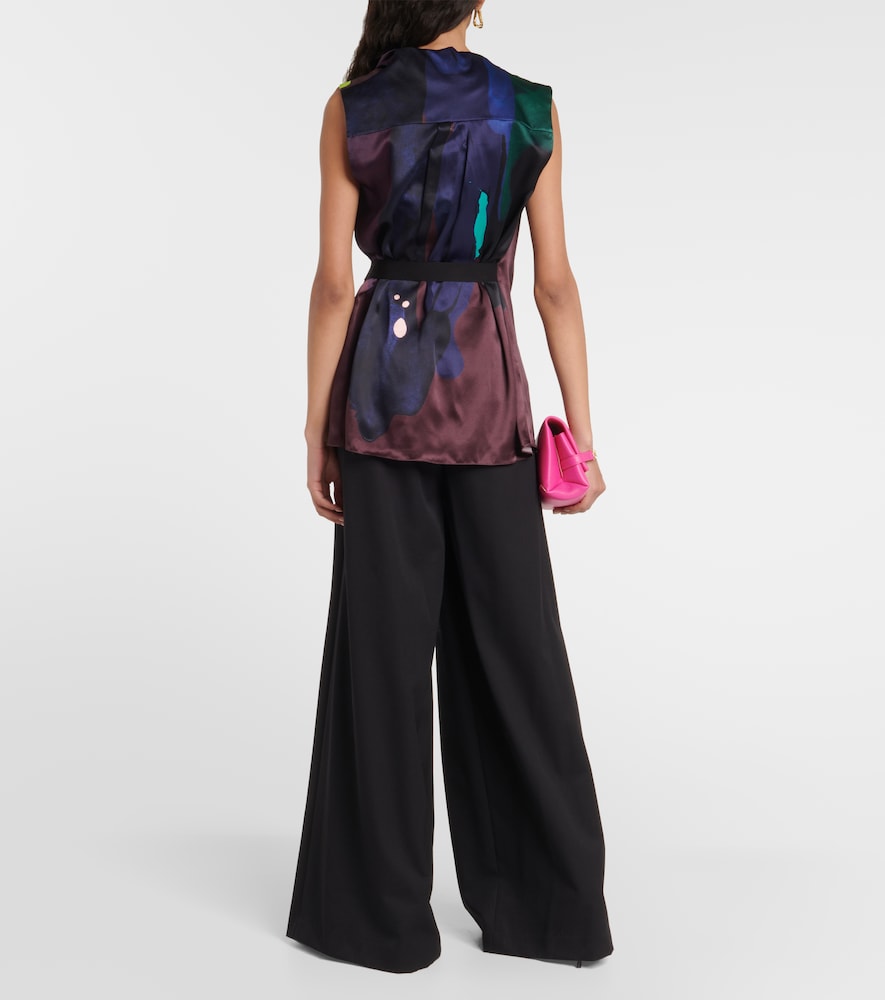 Printed self-tie silk top