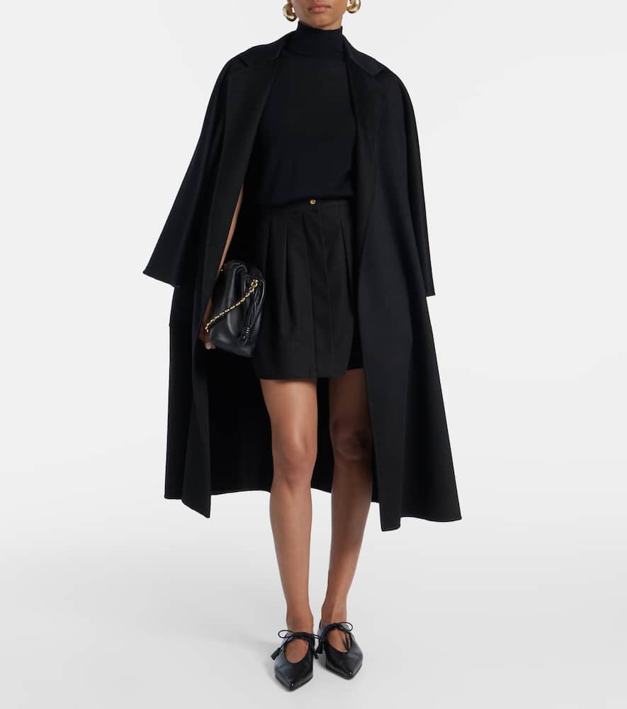 Pleated cotton twill miniskirt