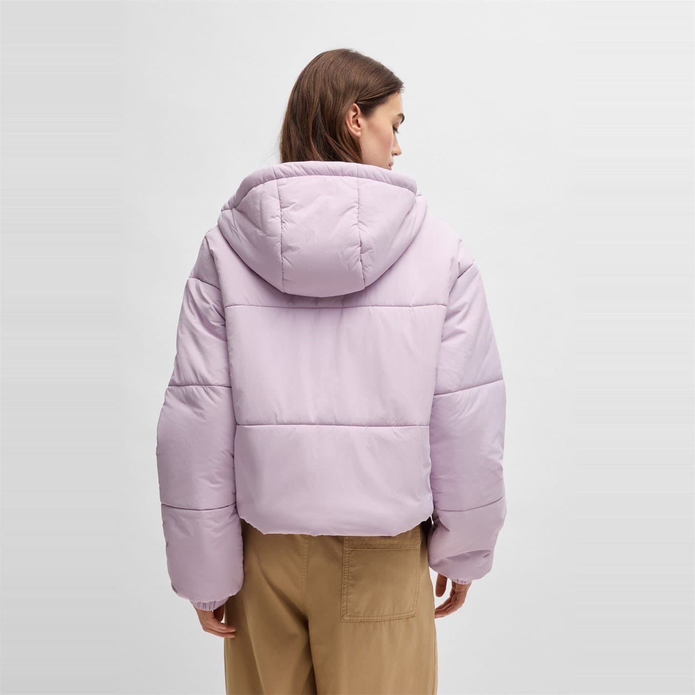 Hugo Womens Freya Hooded Neck Solid Patterned Puffer Jacket in Lgt/Pstl Purple