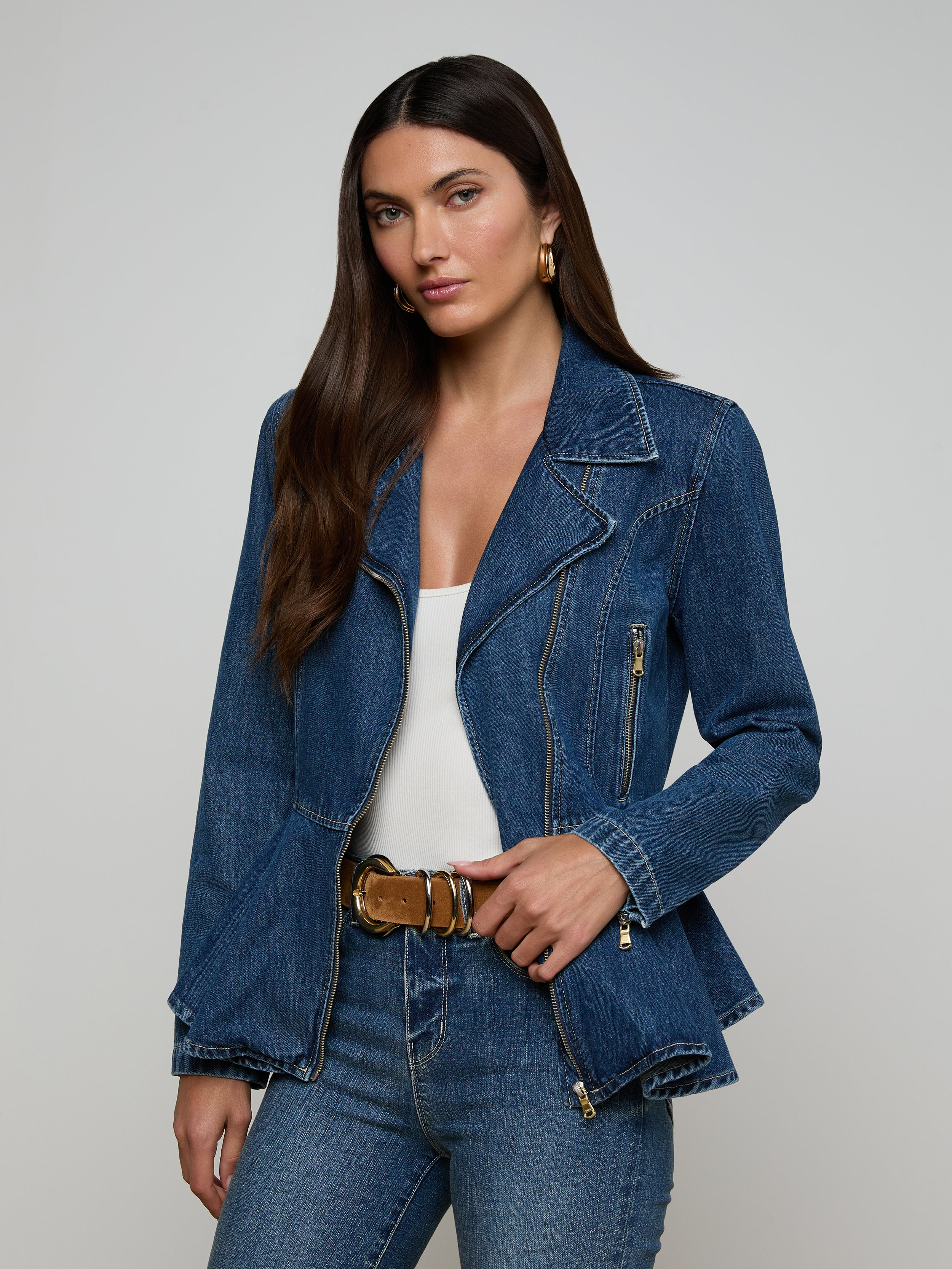 Moxie Peplum Biker Jacket In Norton