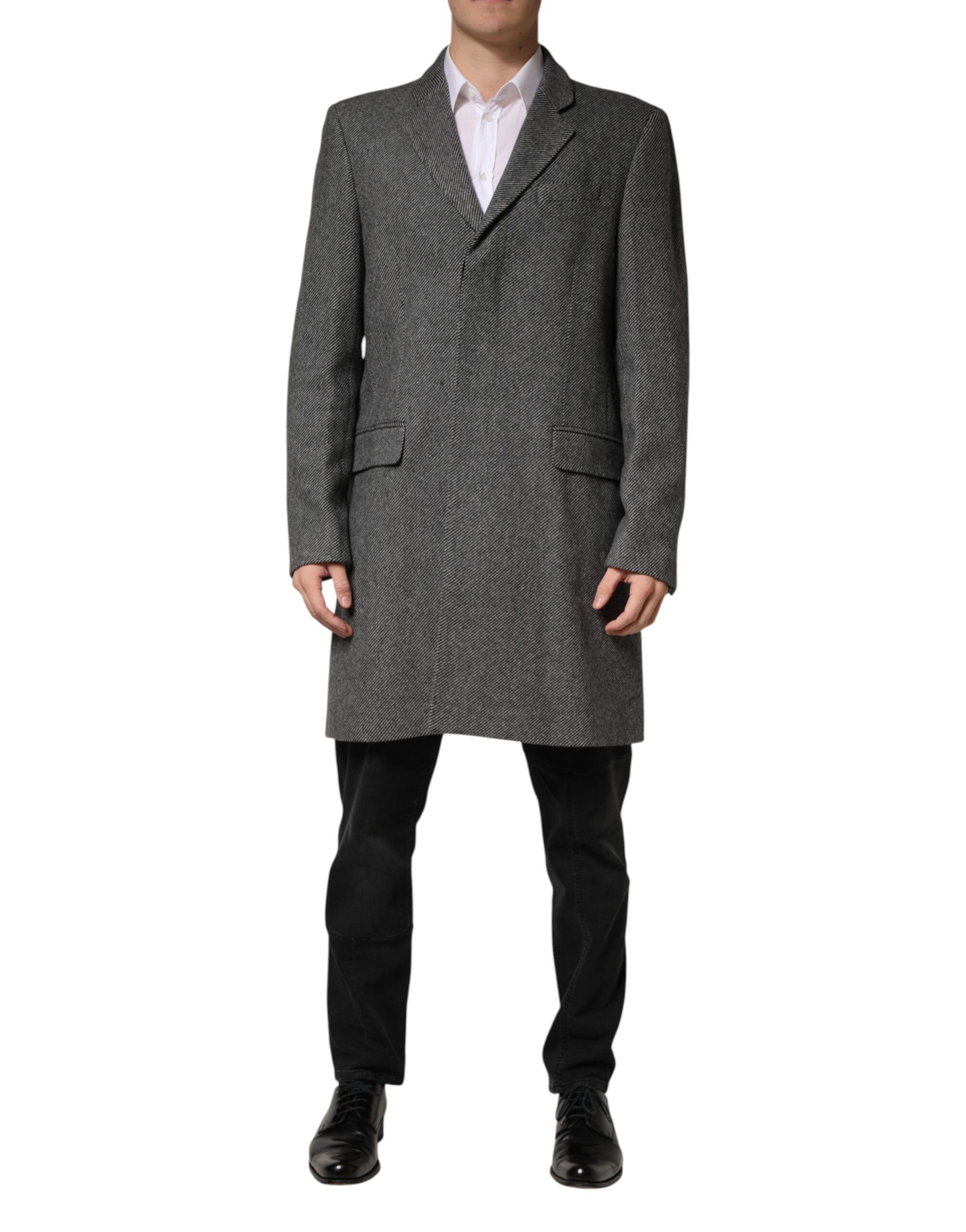 Wool-Blend Single-Breasted Coat — Gray