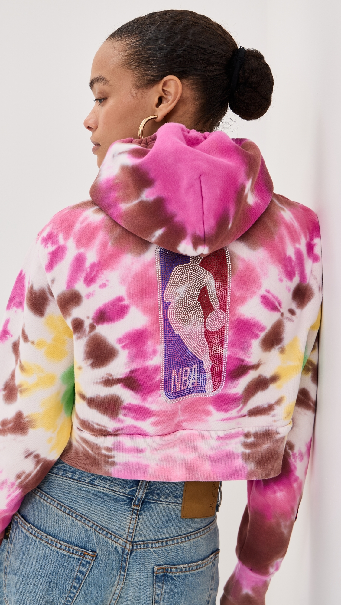 NBA Crop Hoodie Pink Tie Dye