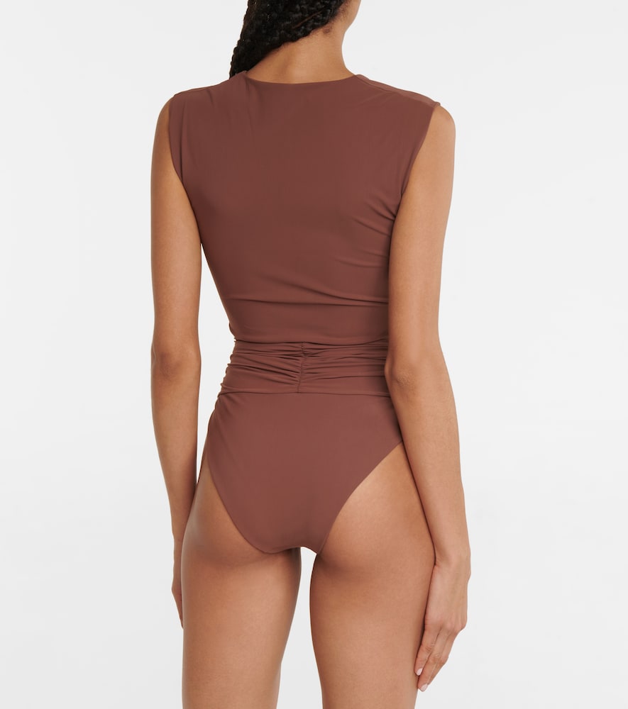 High-rise ruched bikini bottoms