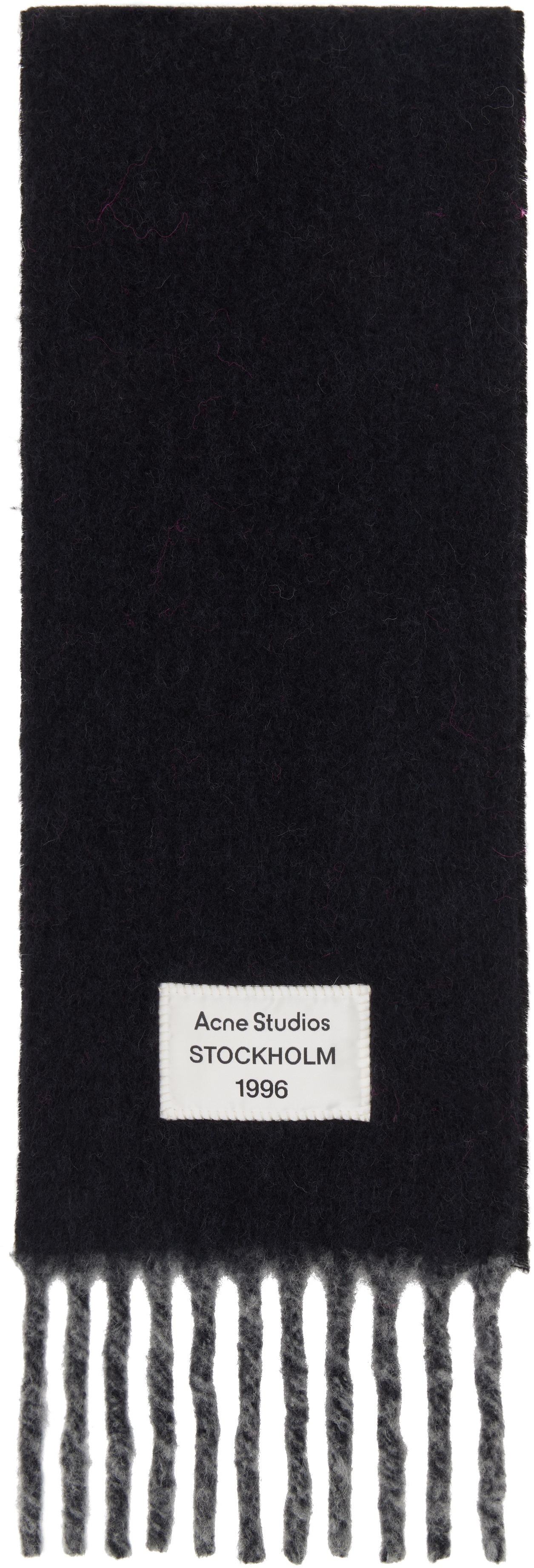 Acne Studios Black & Gray Fringed Logo Label Scarf