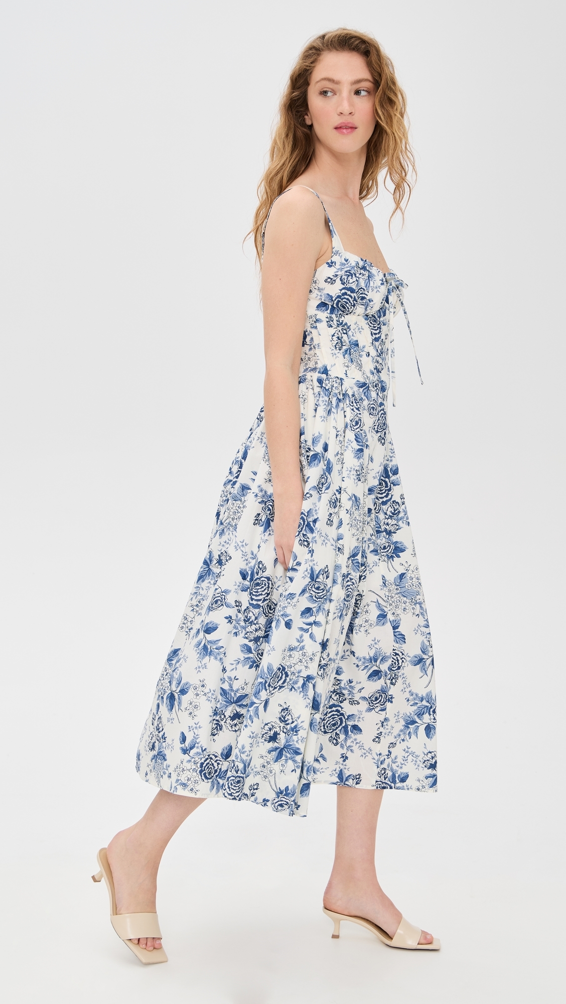 Moon River Corset Floral Midi Dress Ivory Multi