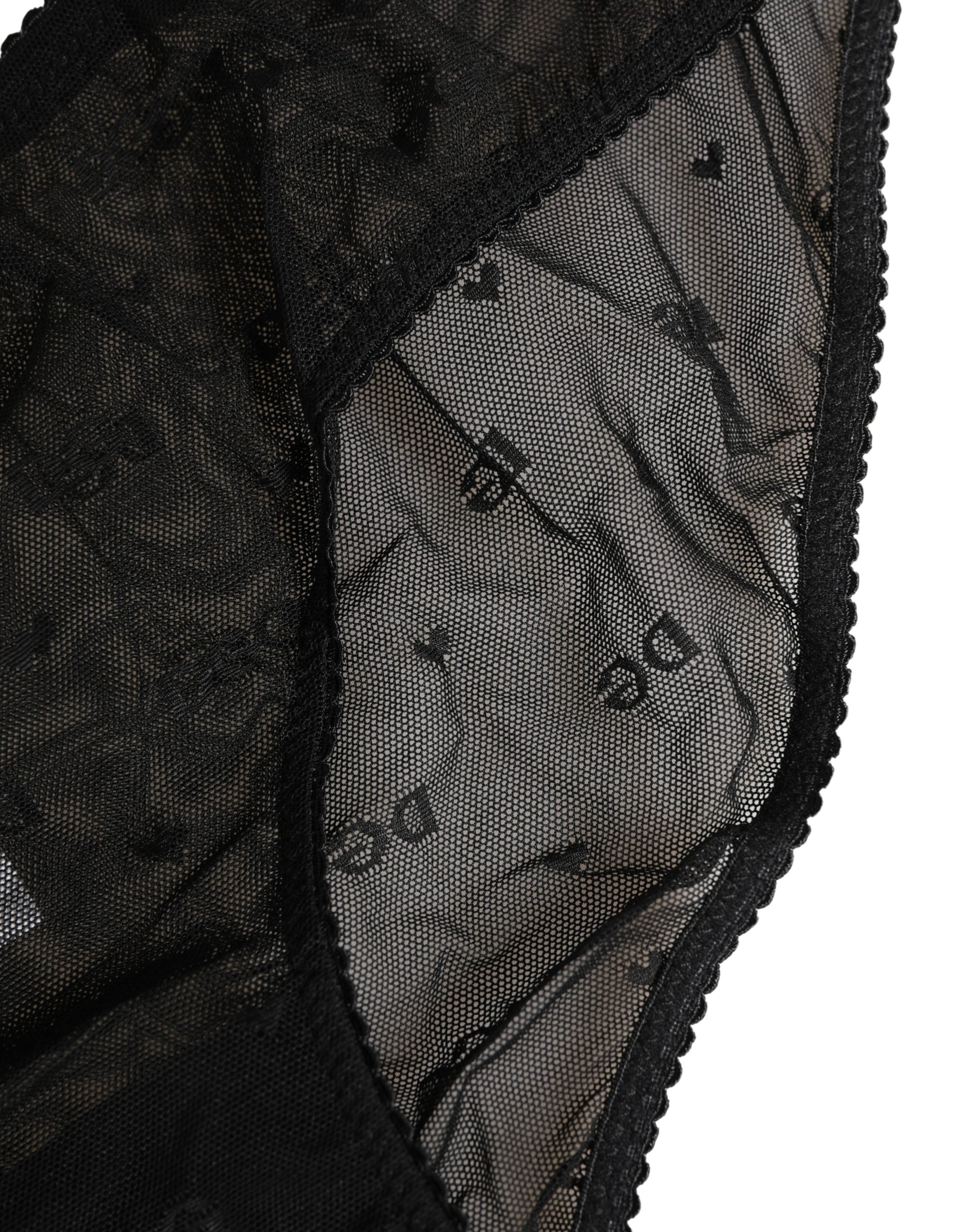 Sheer Mesh Lace Logo Brief — Black
