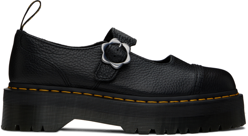 Dr. Martens Black Addina Flower Buckle Leather Platform Oxfords