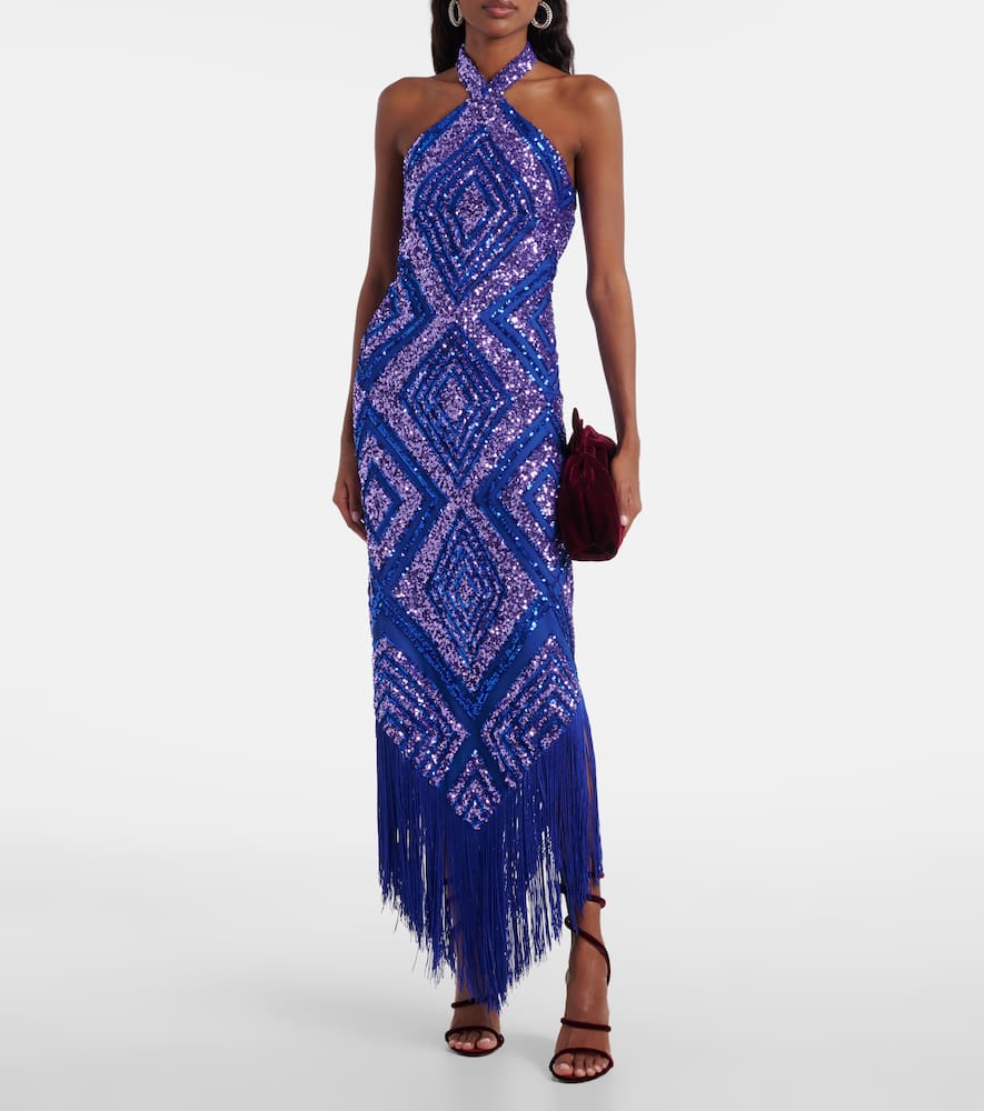 Nina fringed sequined maxi dress