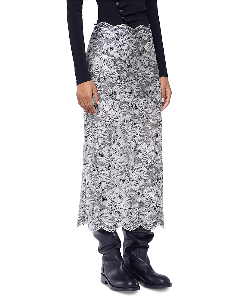 Floral-lace midi skirt - Grey