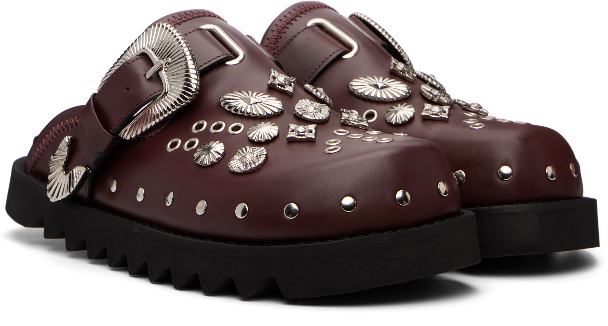 SSENSE Exclusive Burgundy Eyelet Metal Sabot Slip-on Loafers