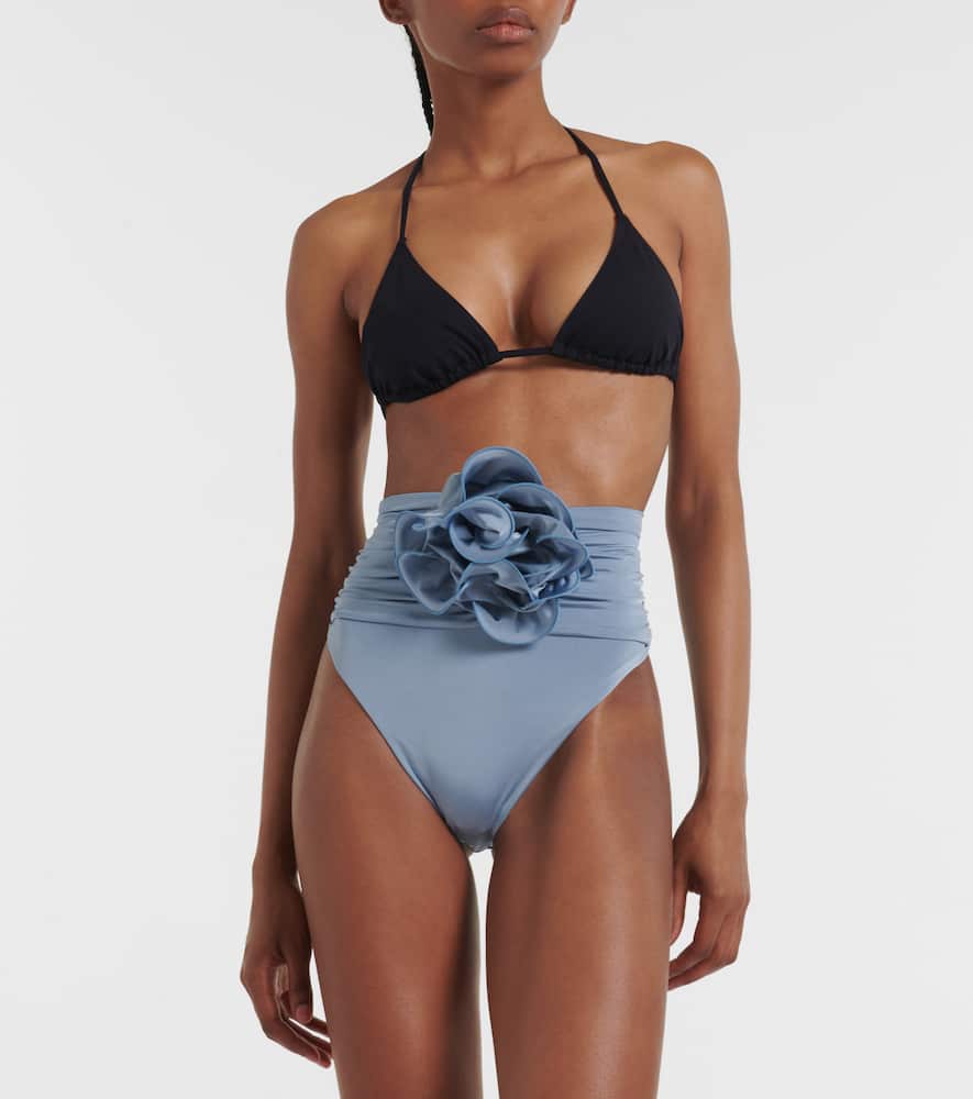 Floral-appliqué high-rise bikini bottoms