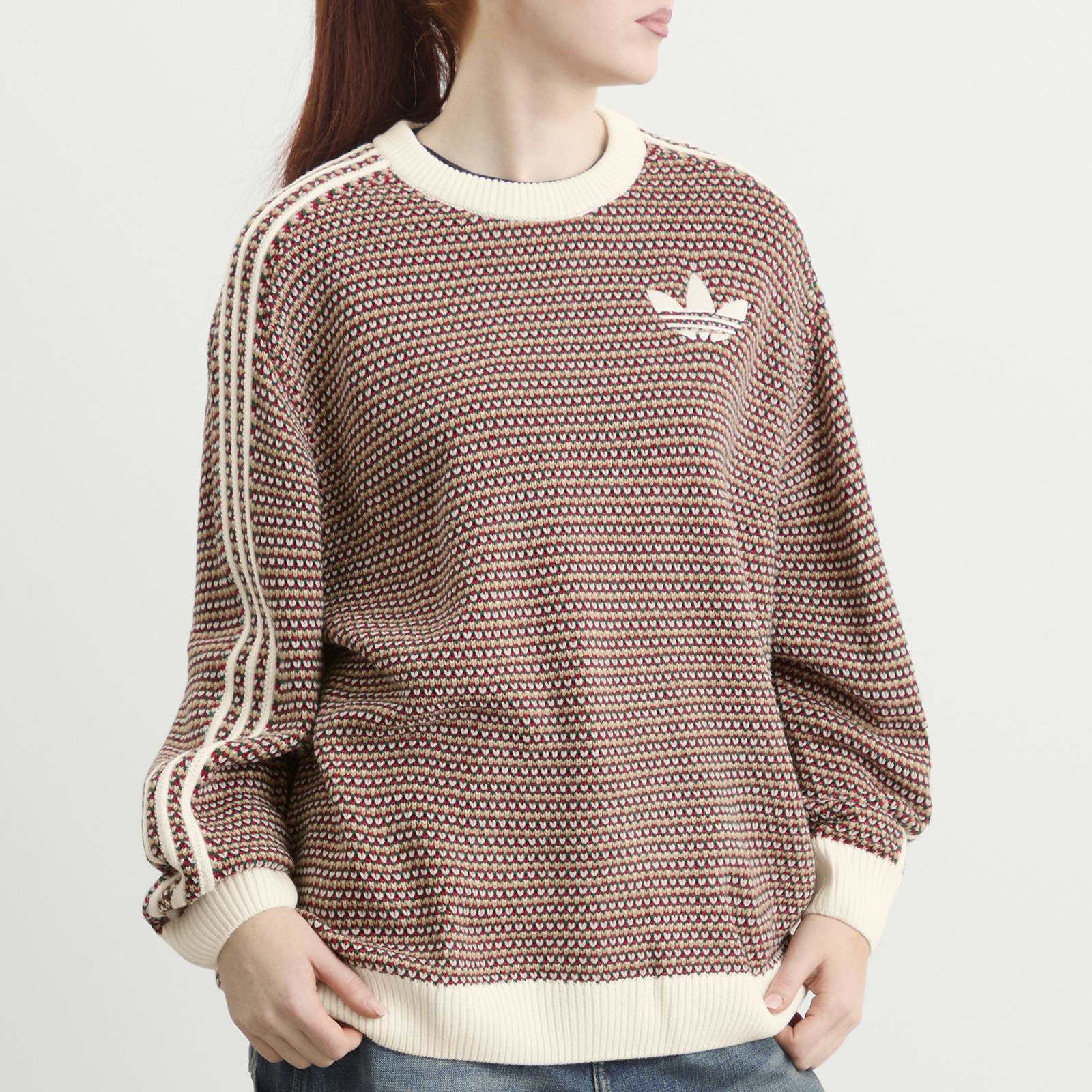Women's Xmas Knit Jumper Off White/Collegiate Green/Equipment Red