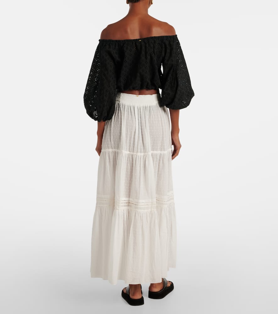 Tiered cotton maxi skirt