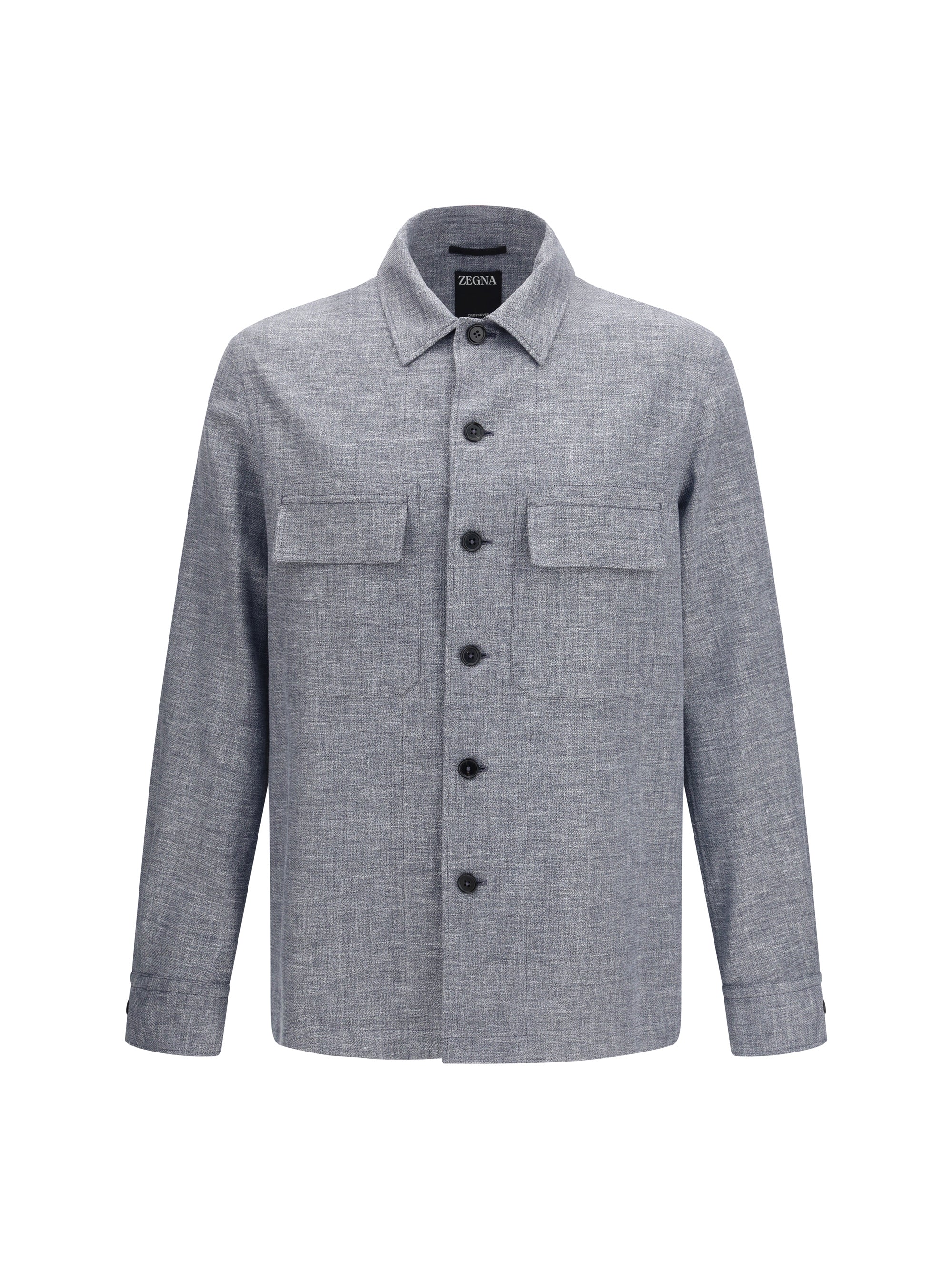Crossover Linen Wool Silk Shirt — Gray