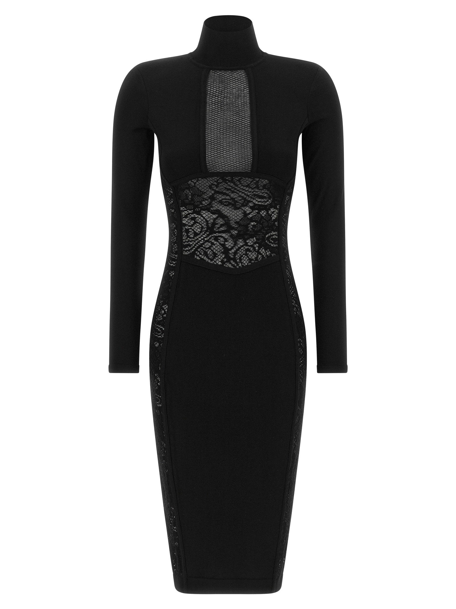 Lace-Panel Knit Dress — Black