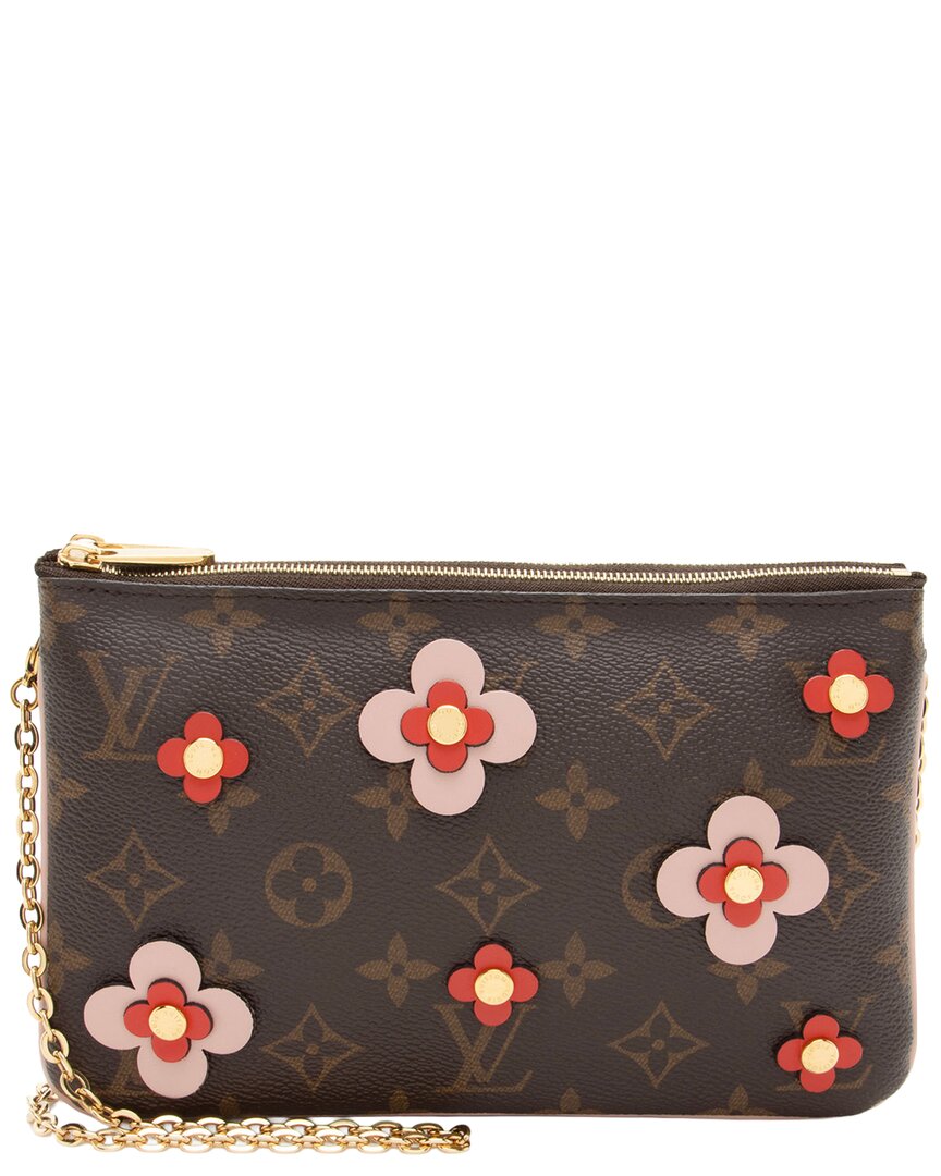 Brown, Pink, Red Monogram Canvas Blooming Flowers Double Zip  Pochette (Authentic Pre-Loved)