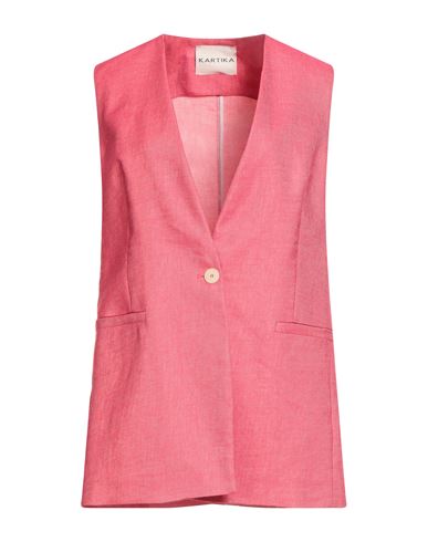 Woman Blazer Coral Size 6 Linen, Viscose, Polyester