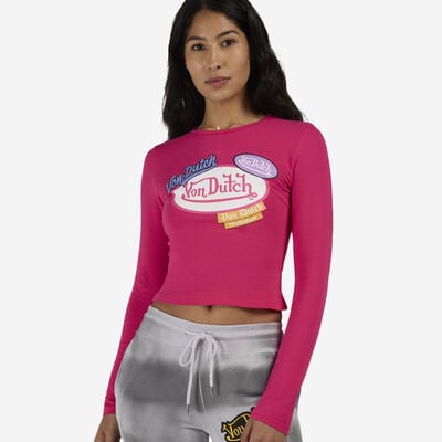 Women's Patch Long Sleeve T-Shirt in Pink