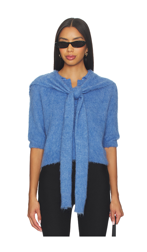 Monse Cropped Polo Knit Top With Scarf in Blue. L. Also in M