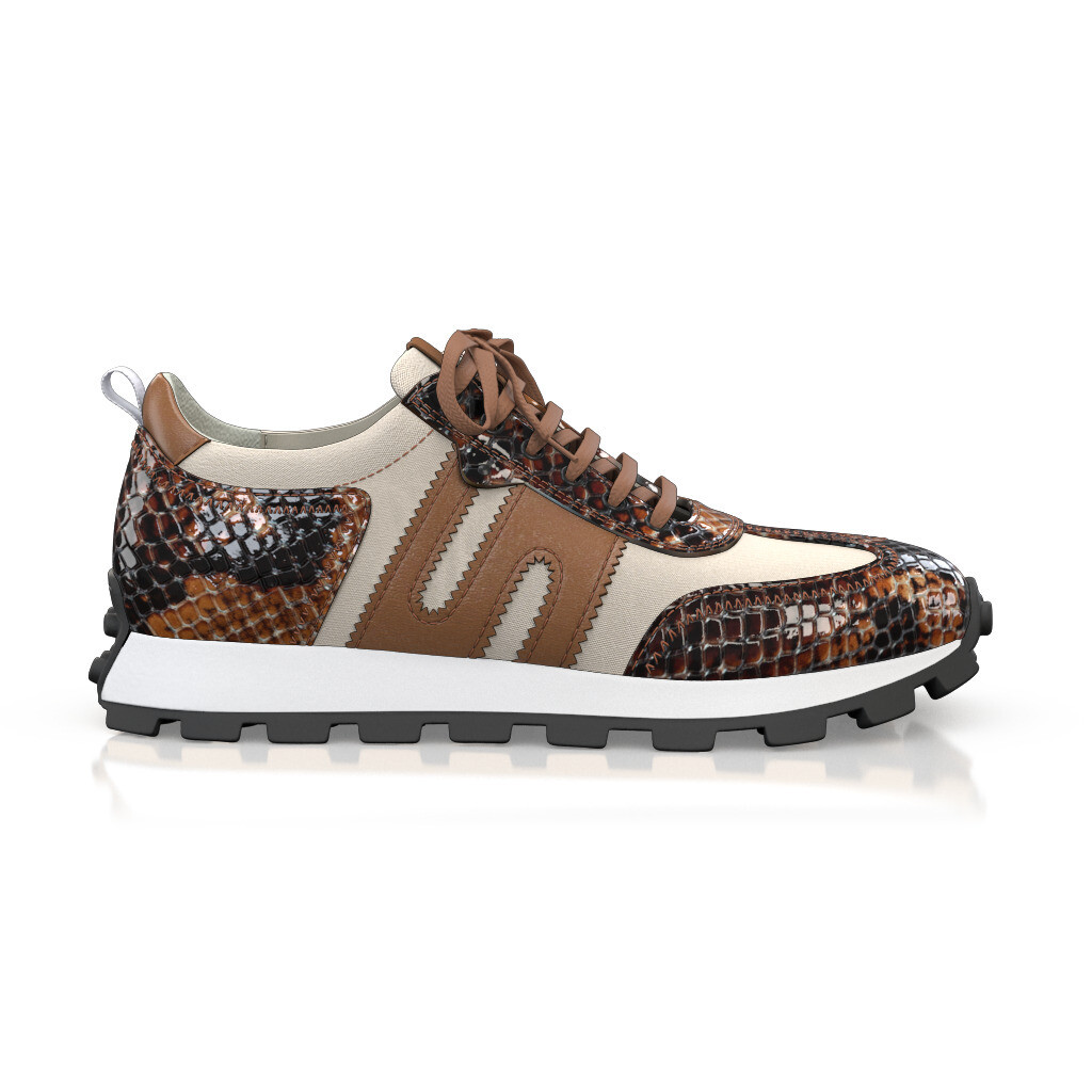 Custom Women's Designer running shoes Handmade in Italy - Beige Leather - Low heel, Decorative Stitching - GIROTTI