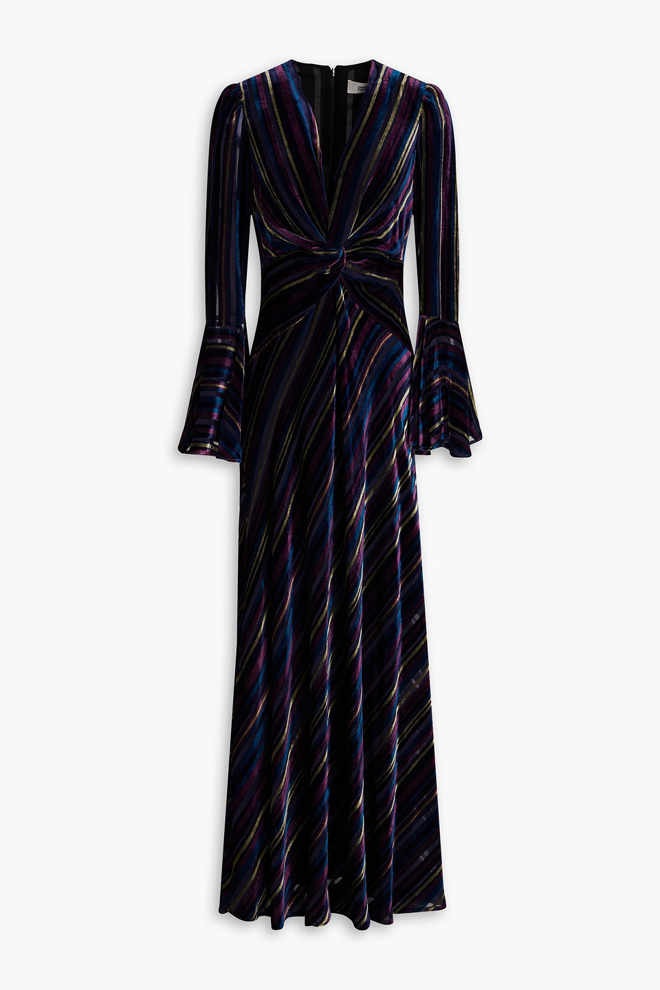 Sudha twisted striped devoré-velvet maxi dress