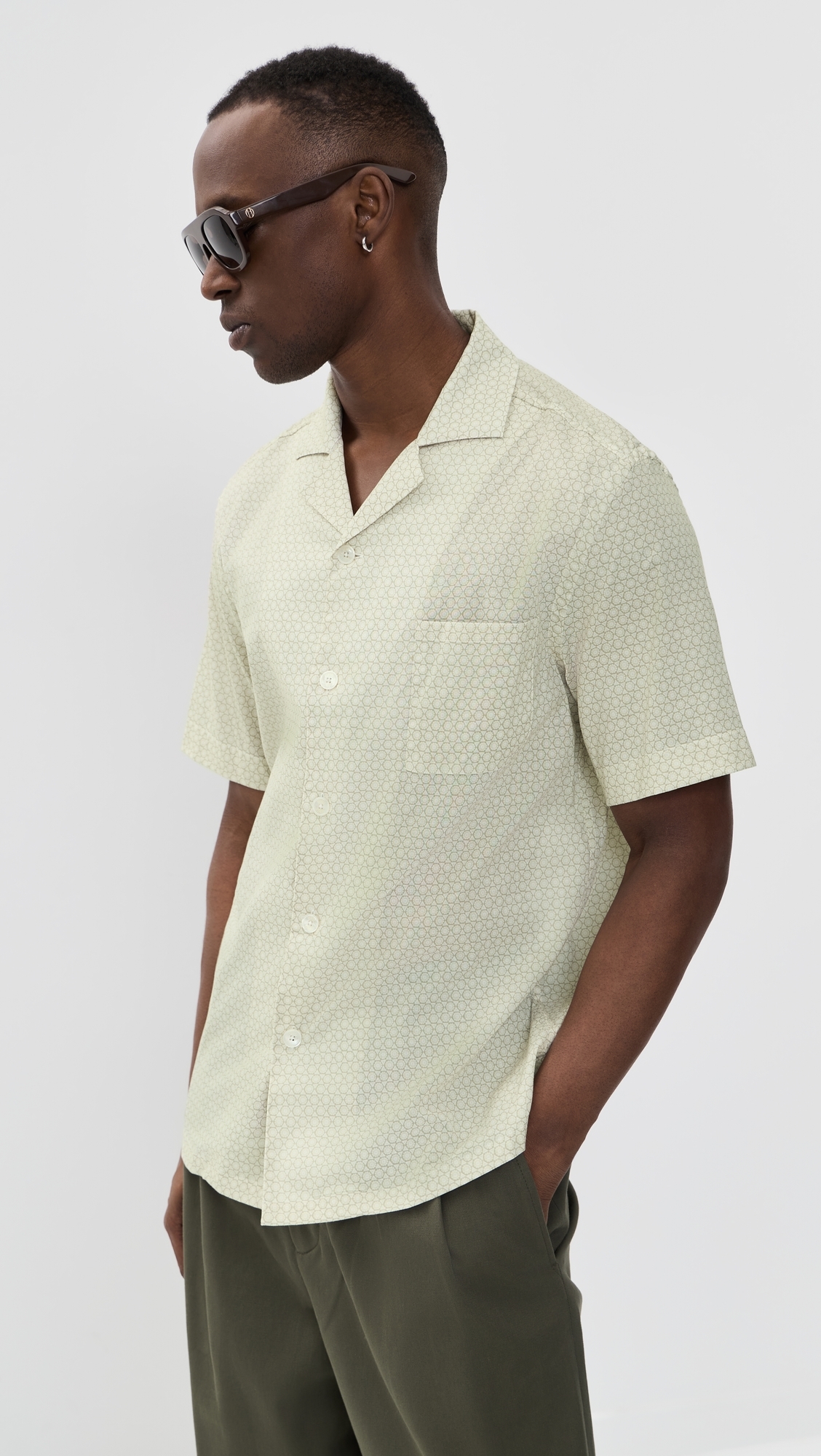 Cotton Stretch Camp Shirt Yellow Geo
