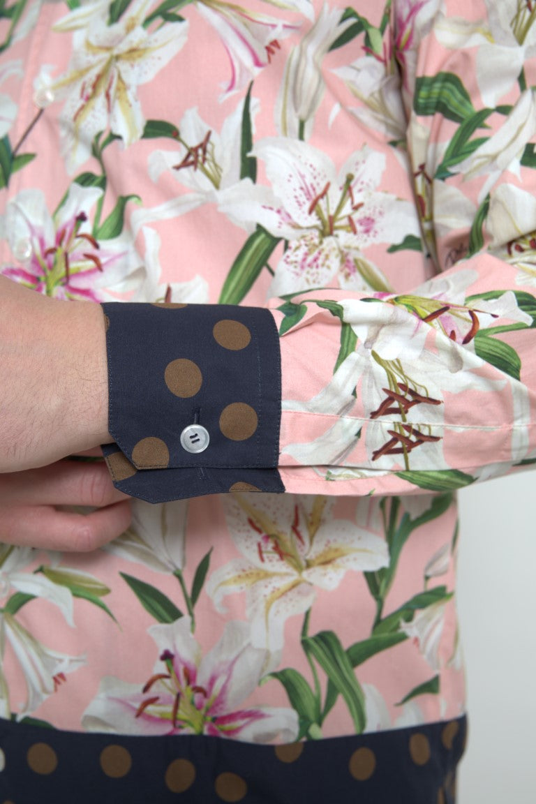 Floral and Polka Dot Print Shirt — Pink
