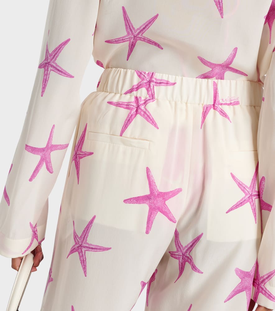 Printed high-rise silk wide-leg pants