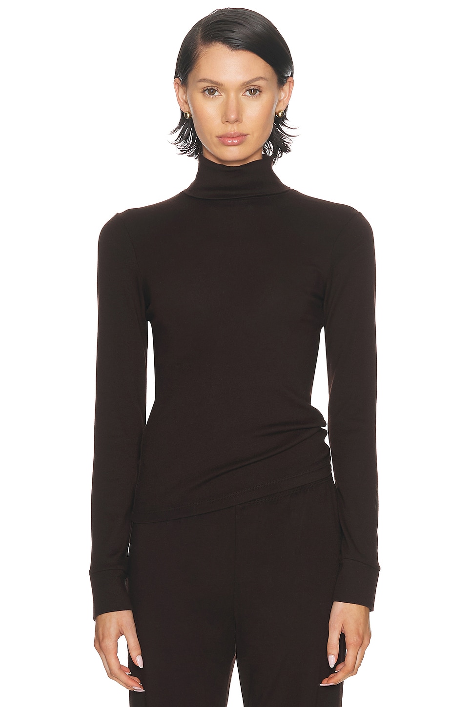 DONNI. The Baby Rib Turtleneck Top in Espresso - Chocolate. L also in