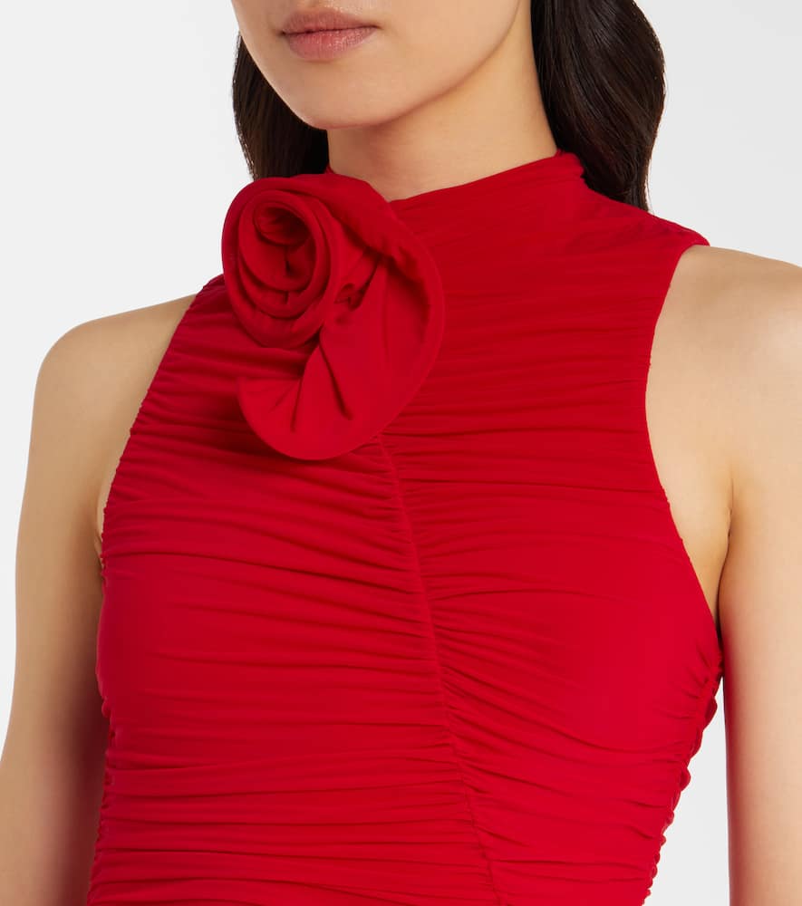 Floral-appliqué draped gown