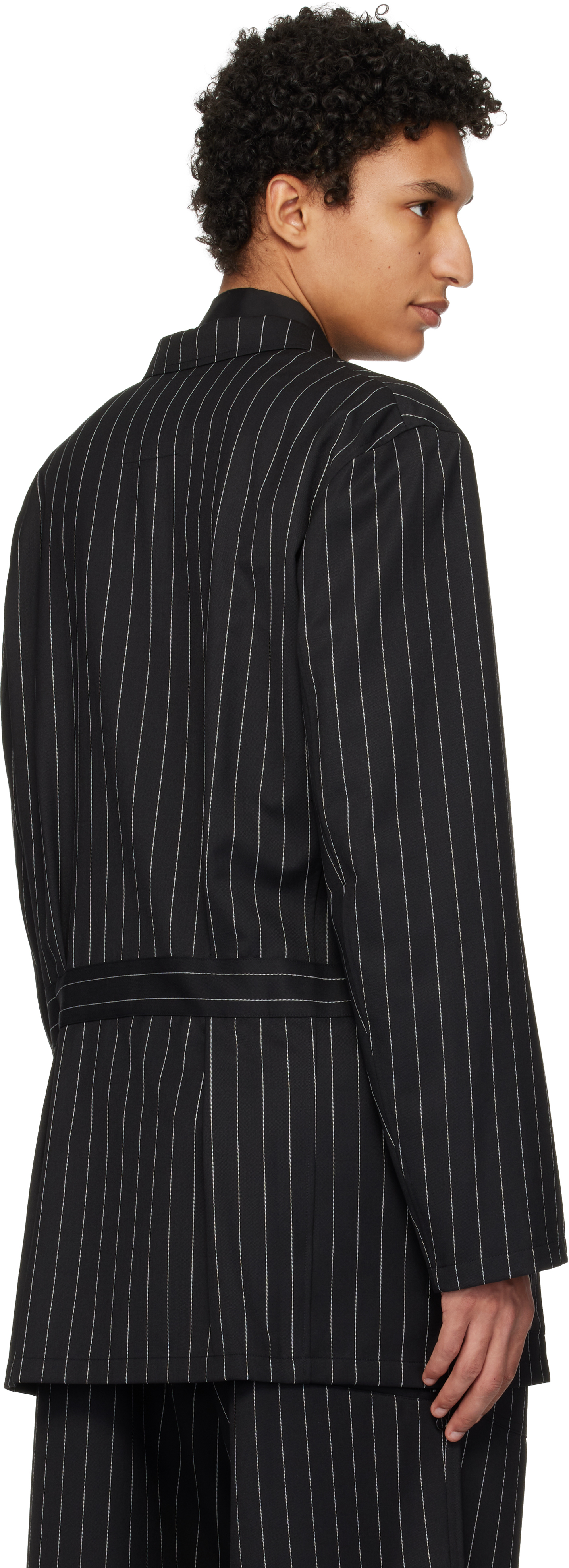 Black Pinstripe Refined Wool Chore Blazer