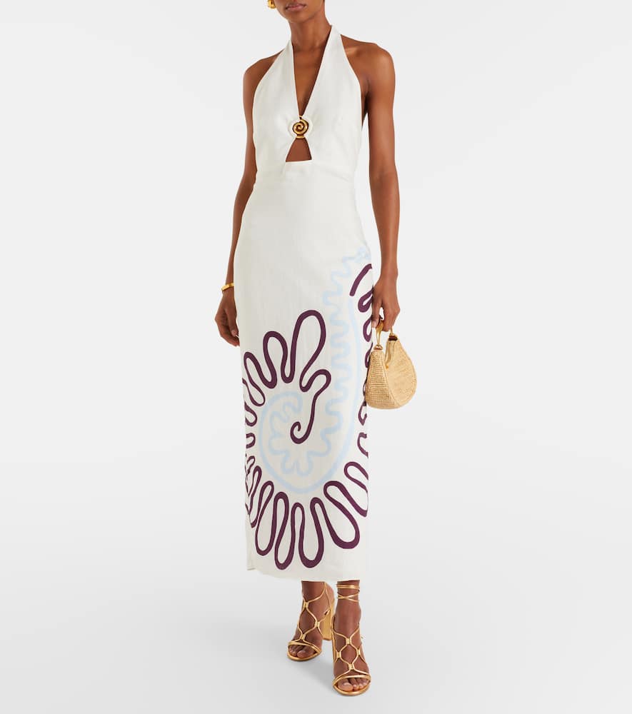 Clara cutout printed linen maxi dress